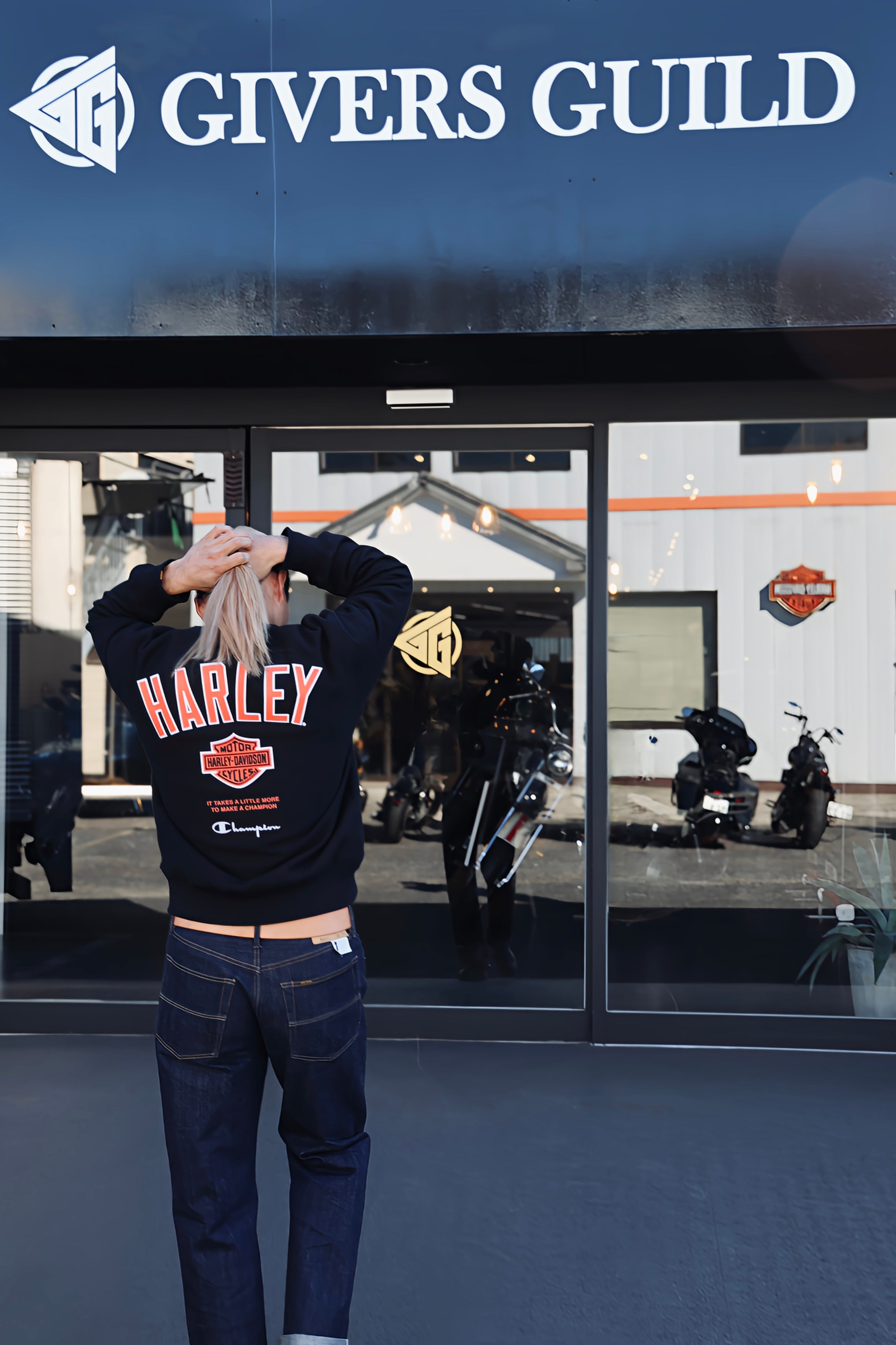 Champion x Harley-Davidson Fanatic Crew Neck Sweatshirt Black × Orange Champion