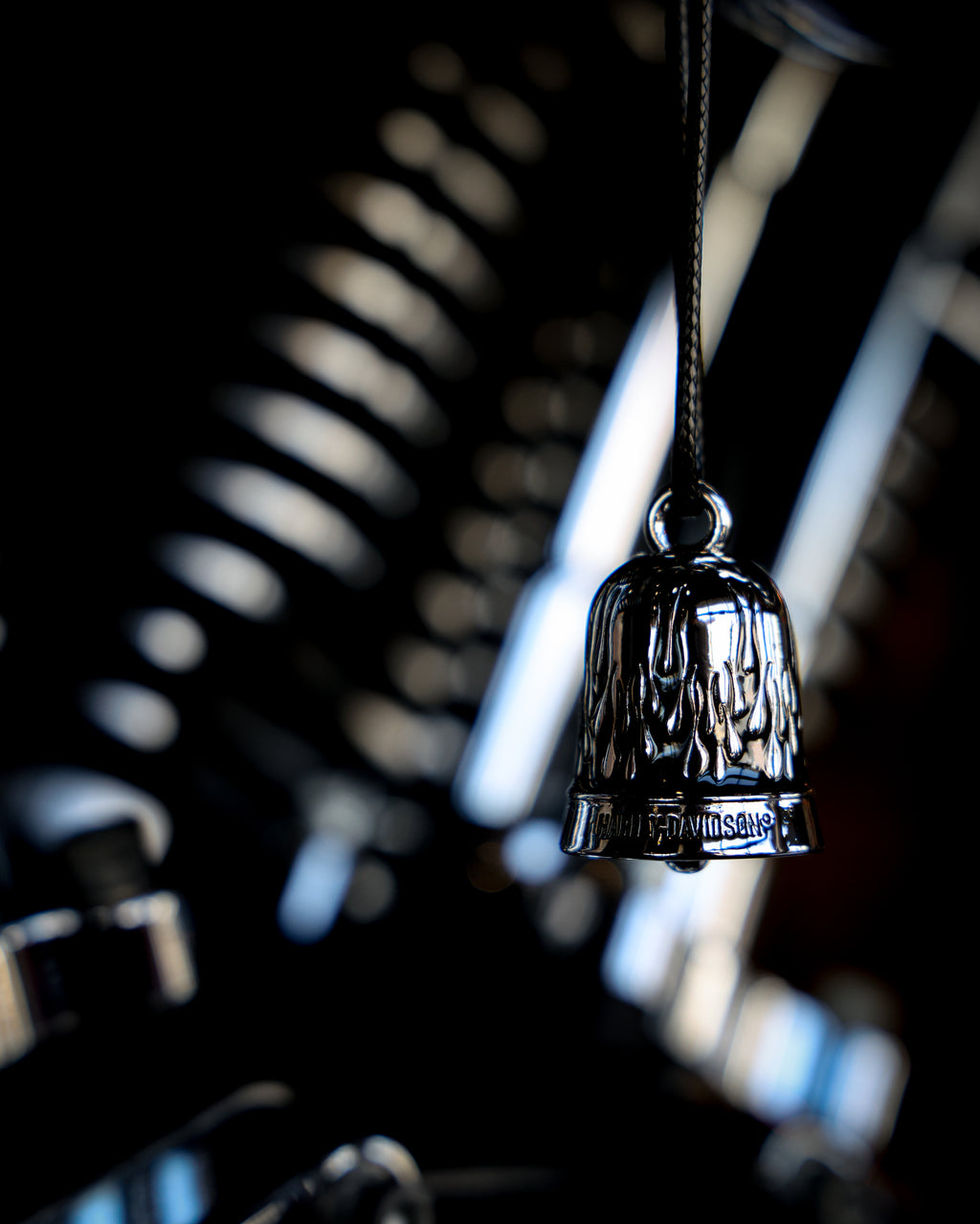 Harley-Davidson® Contrasting Black Flames Ride Bell - Silver Plating