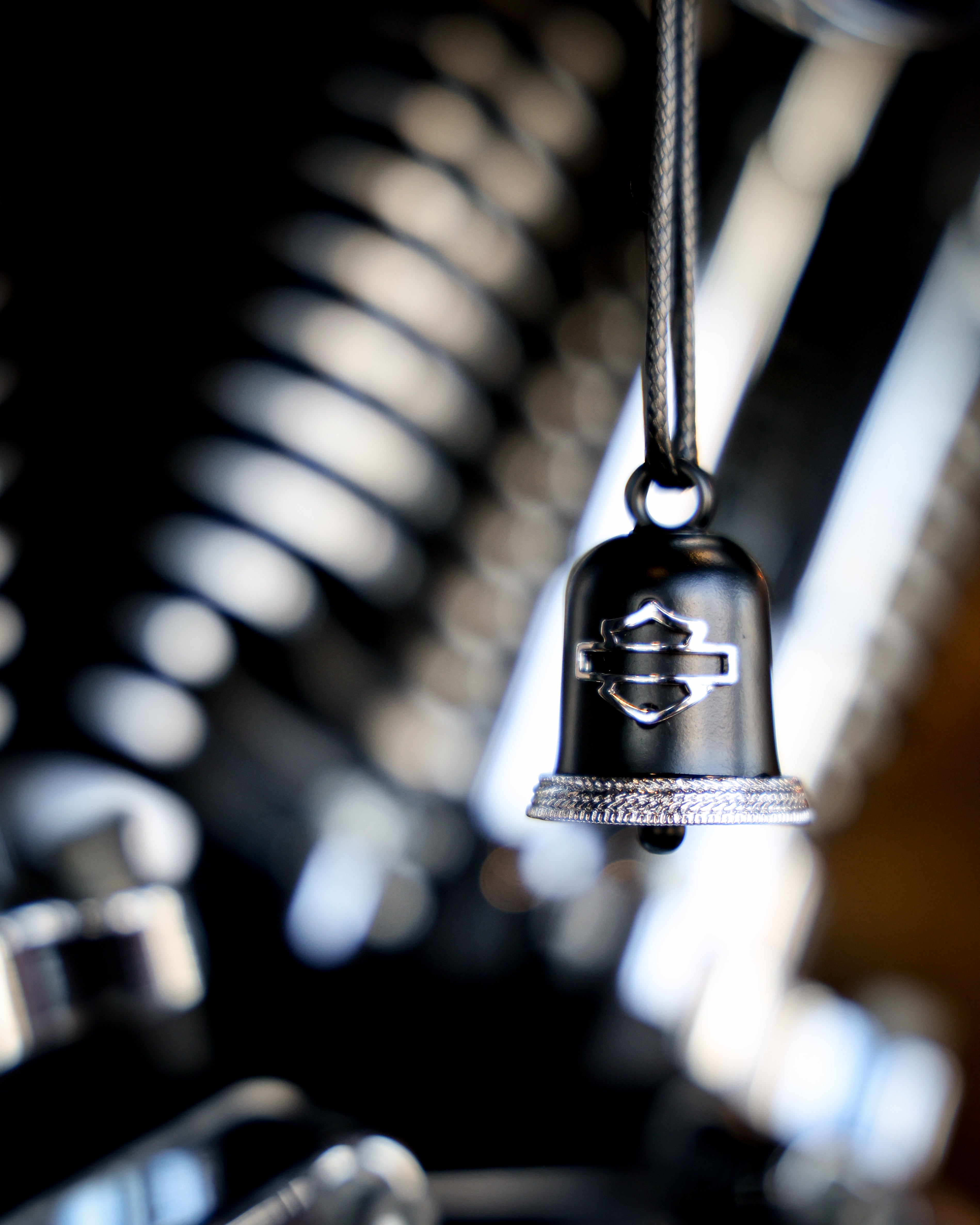 Harley-Davidson® Embossed Braided Bar & Shield Logo Ride Bell With Tie, Black