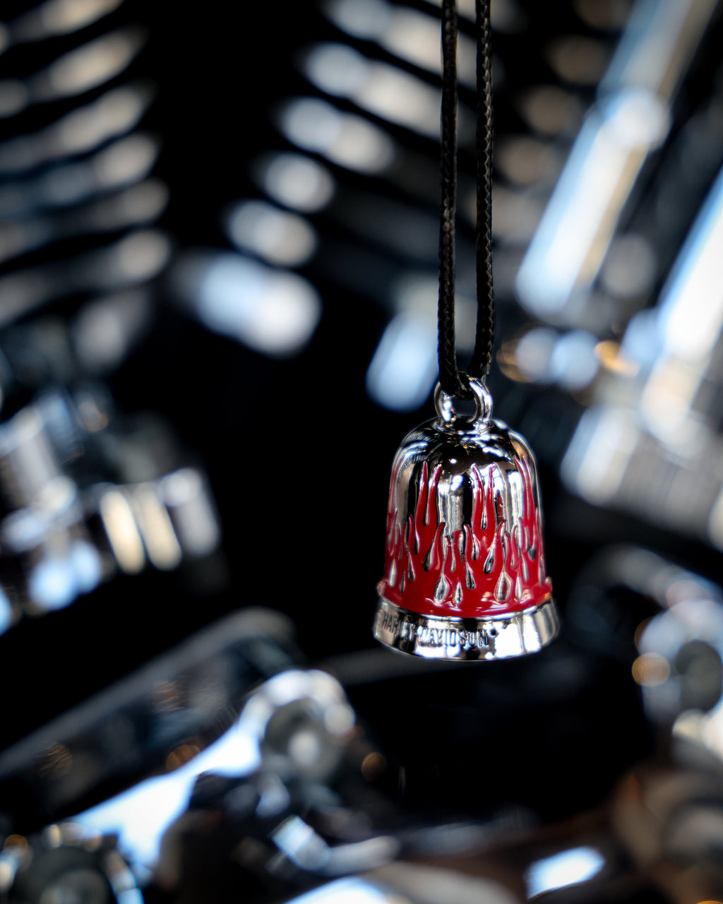 Harley-Davidson® H-D Script Logo With Red Flames Ride Bell With Tie, Silver