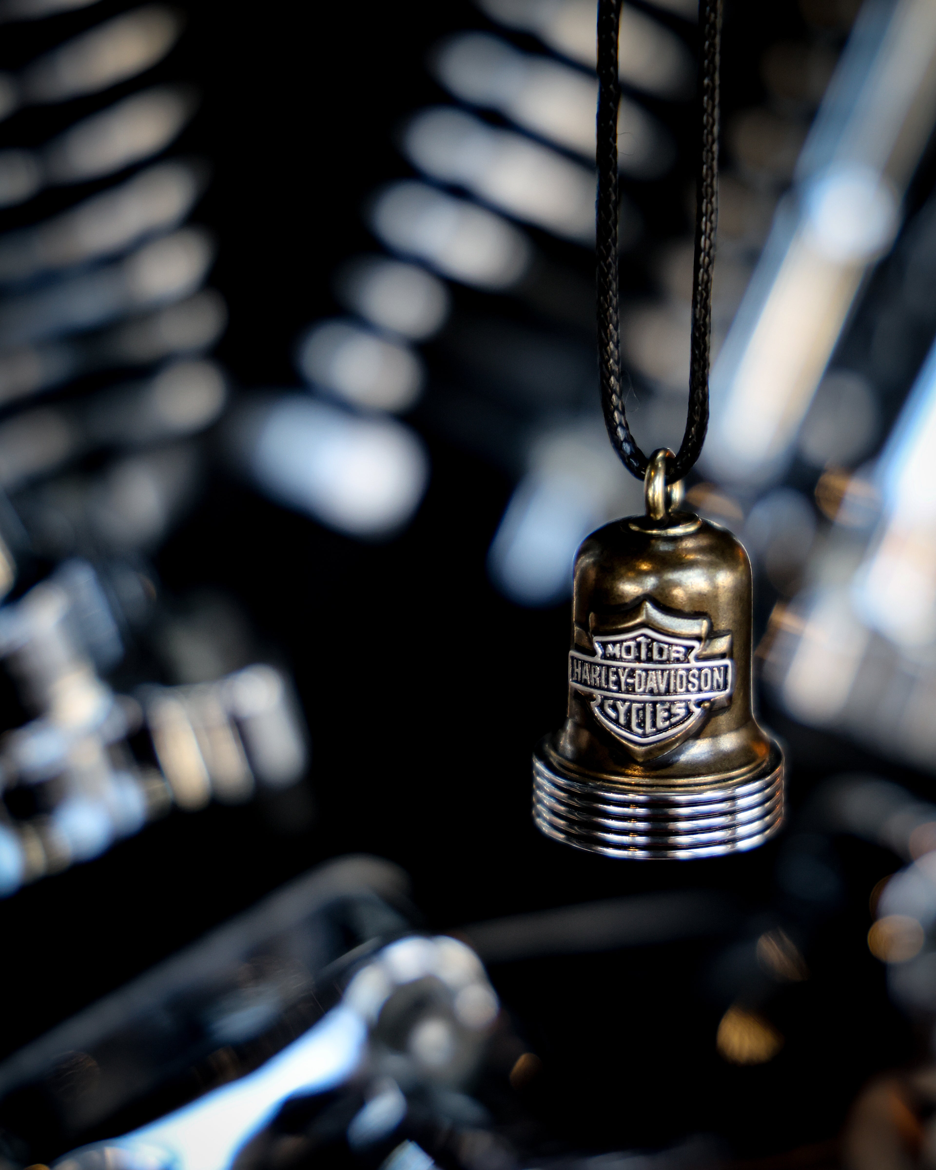 Harley-Davidson® Two-Tone Bar & Shield With Striped Edge Ride Bell With Tie, Gold