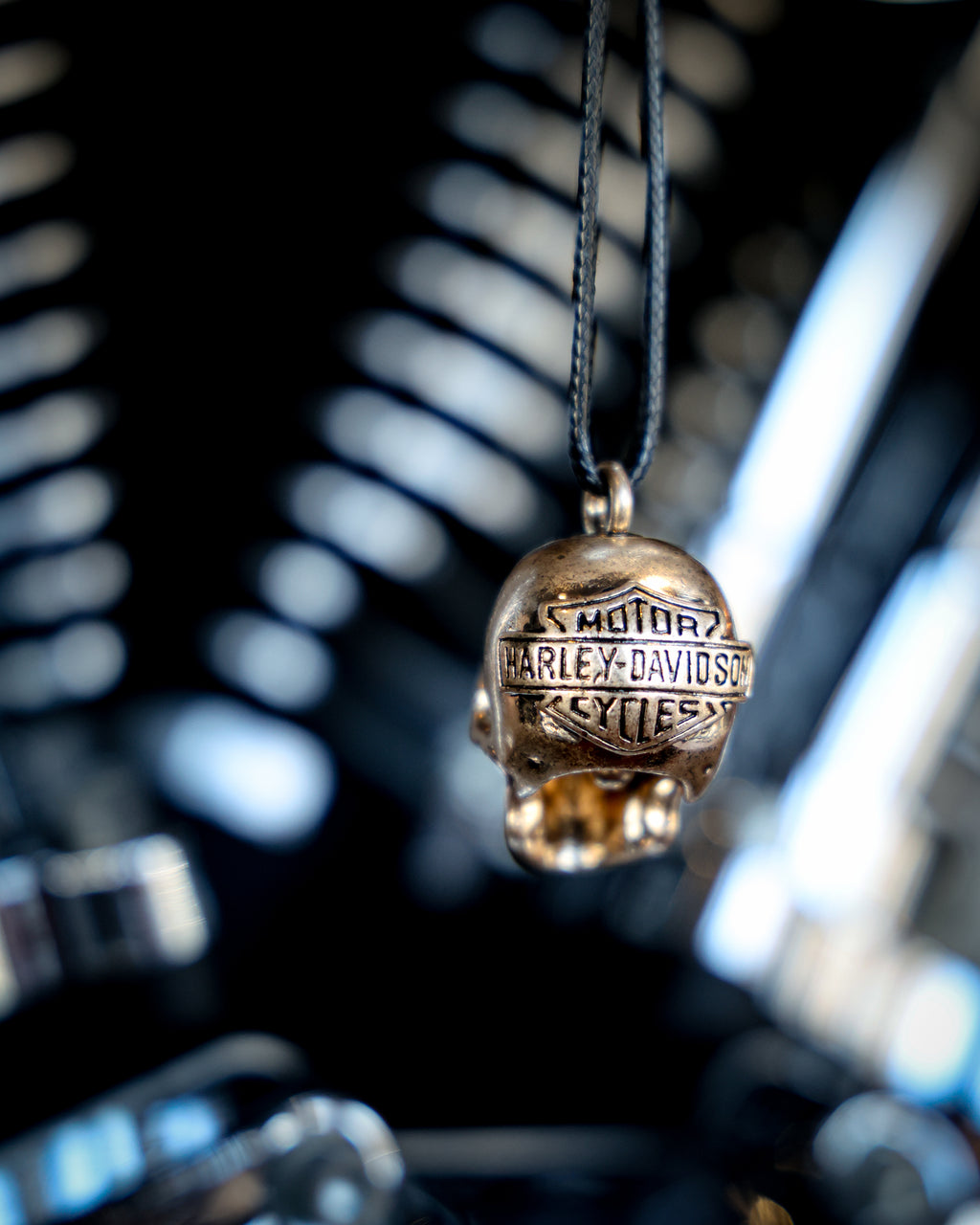 Harley-Davidson® Engraved Bar & Shield Skull Head Ride Bell, Gold Plated