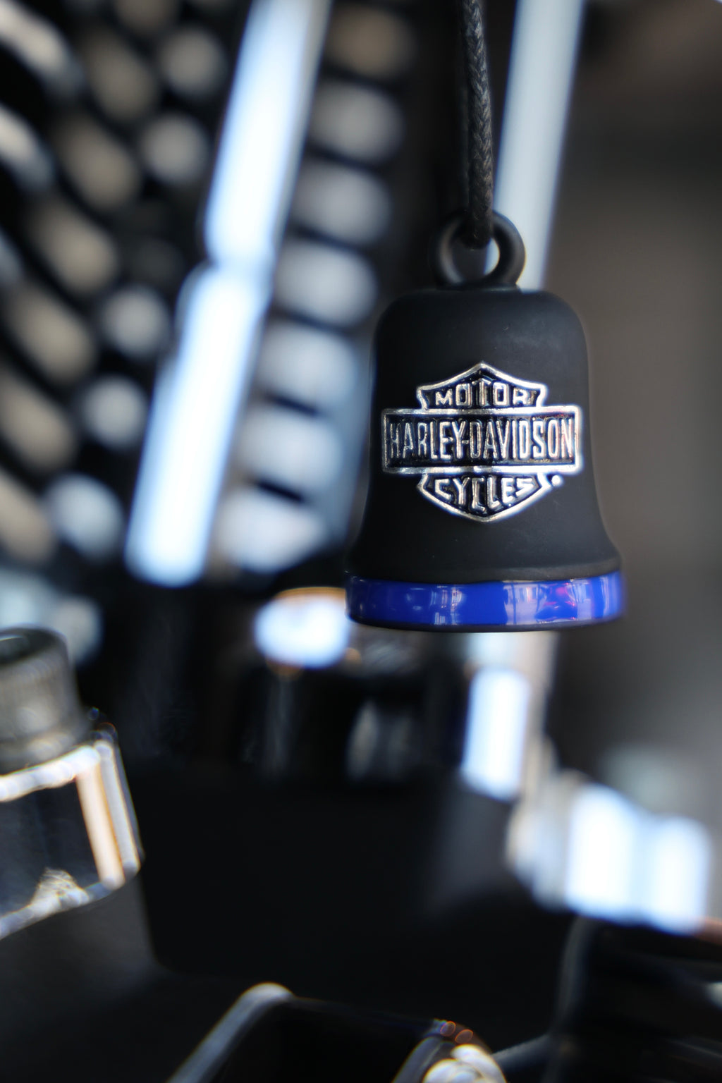 Bar & Shield Ride Bell Matte Black w/ Blue Stripe HRB096