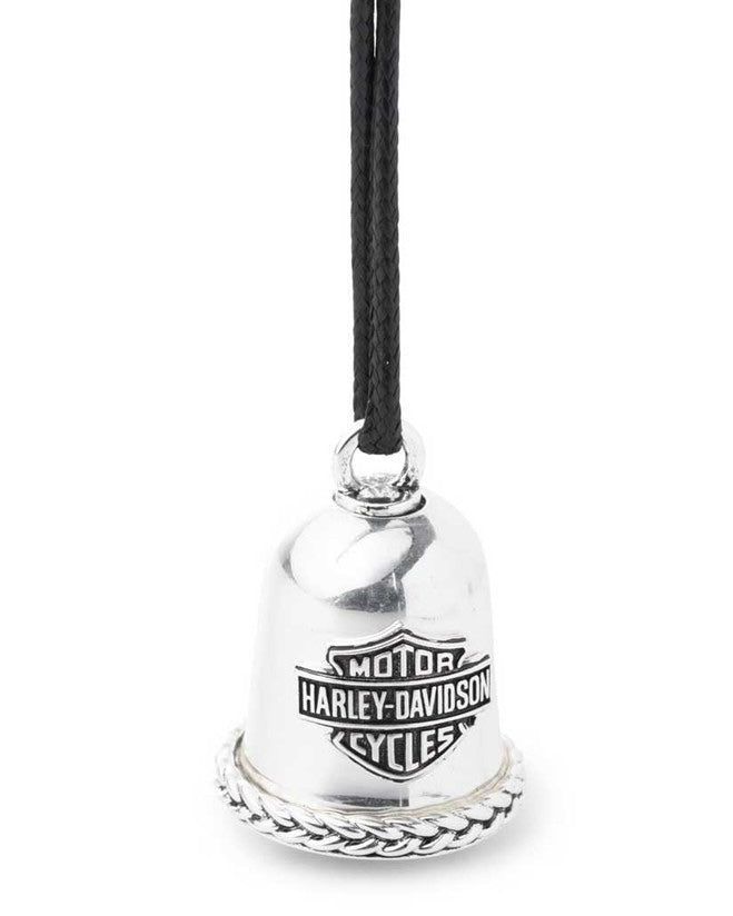 Harley-Davidson® Engraved Braided Bar & Shield Logo Ride Bell With Tie, Silver