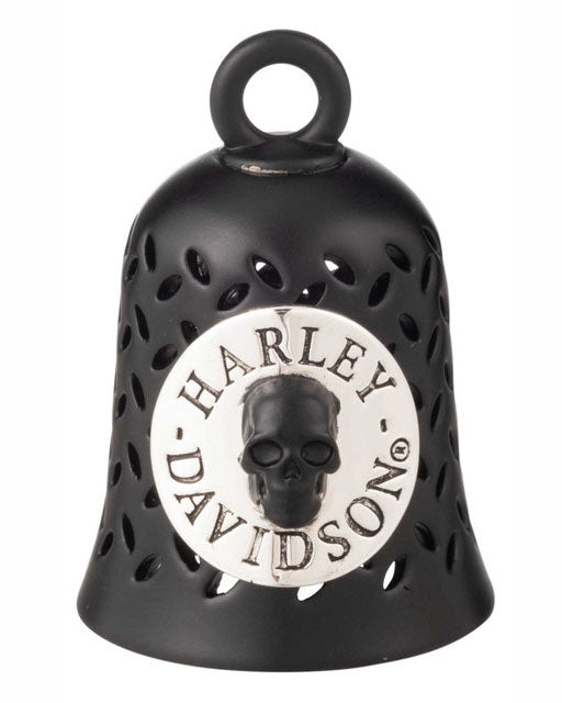 Harley-Davidson® Silver Skull Plate Script Logo Ride Bell With Tie, Black